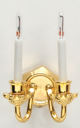 Dollhouse Miniature Double Candle Wall Sconce W/Bi-Pin Bulbs